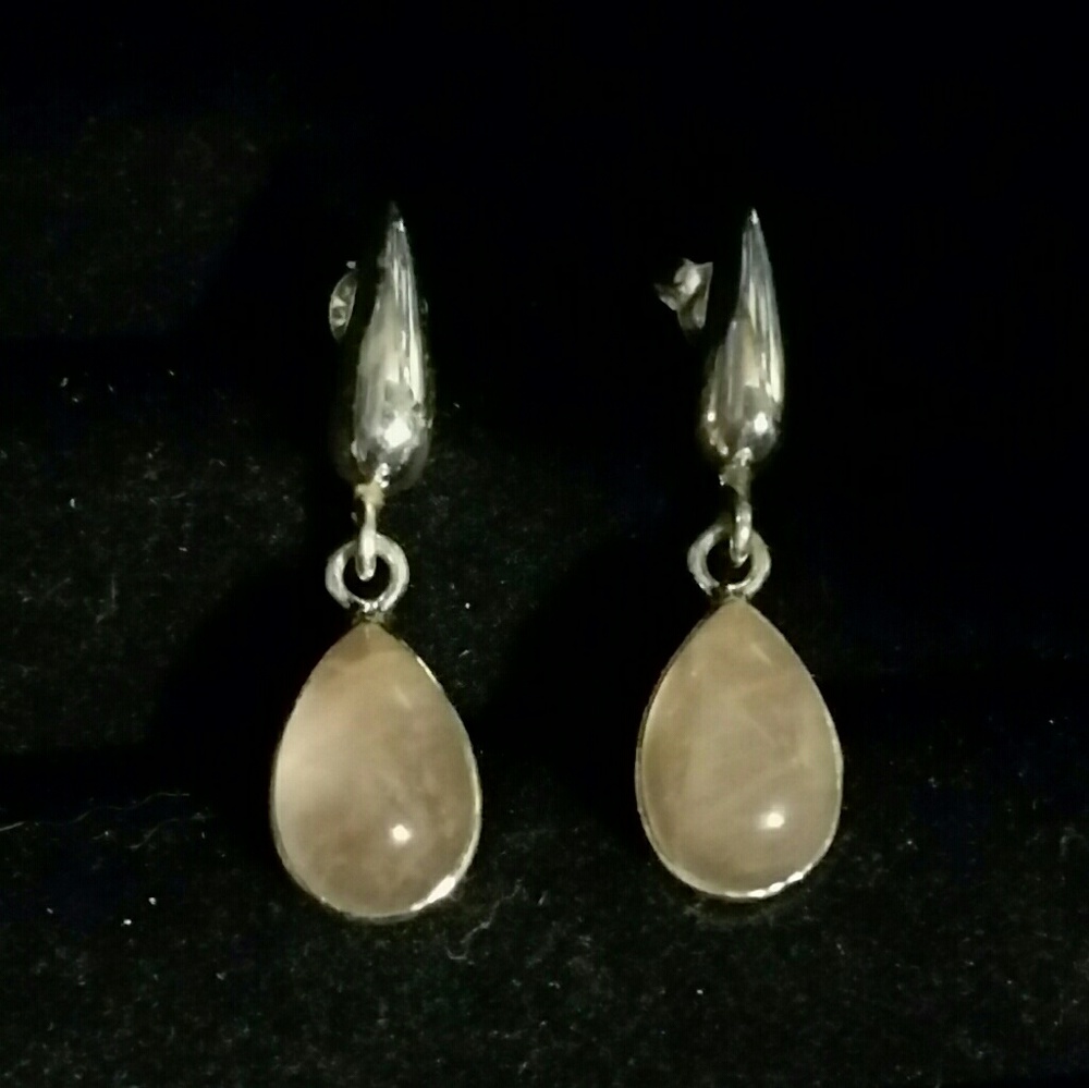 .925 Silver Rose Quartz Teardrop Earrings